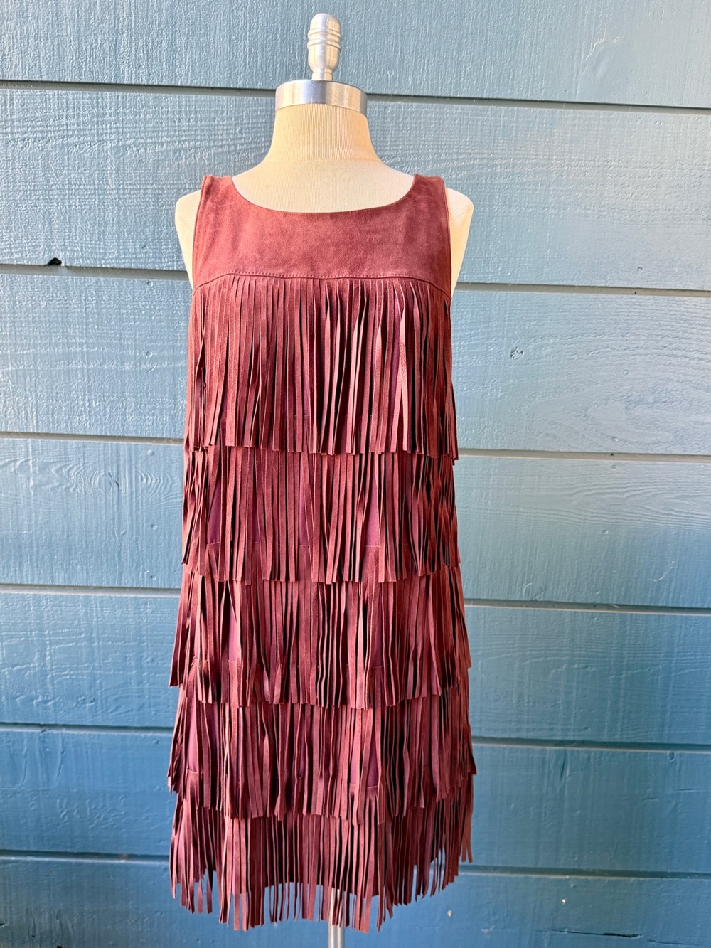 Real Sueded Leather Fringe Sleeveless Dress - M ✨🌼✨ Olivia Palermo